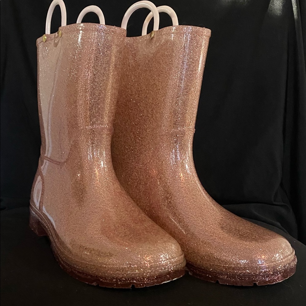 Justice Girls Rose Gold Glitter Rain Boots